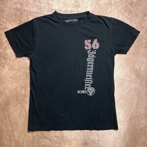 Jagermeister 56 Herbs Patchwork T-Shirt Black Short Sleeve Men's L Indie Sleaze